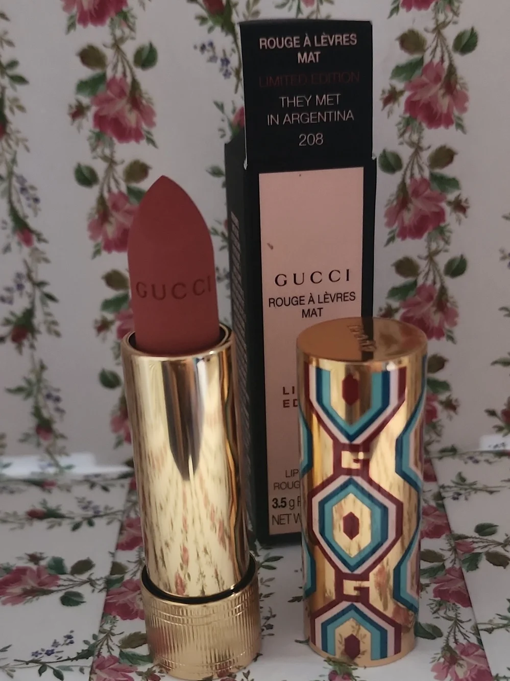 Gucci Matte Lipstick in Terracotta Brown with Gold Enamel-Patterned Tube - Picture 5 of 5